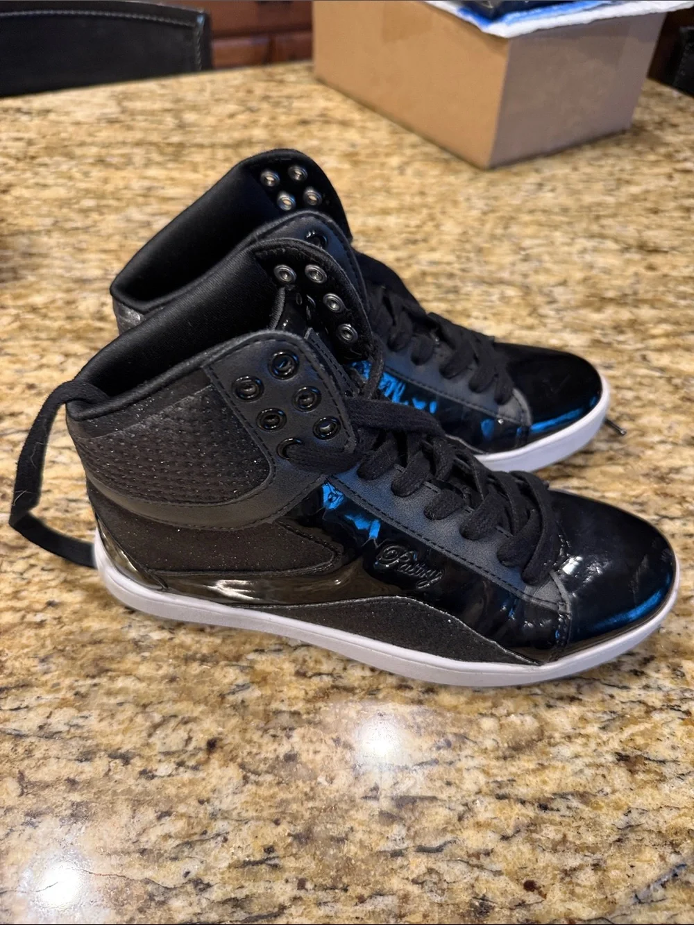 Black Patent High-Top Sneakers